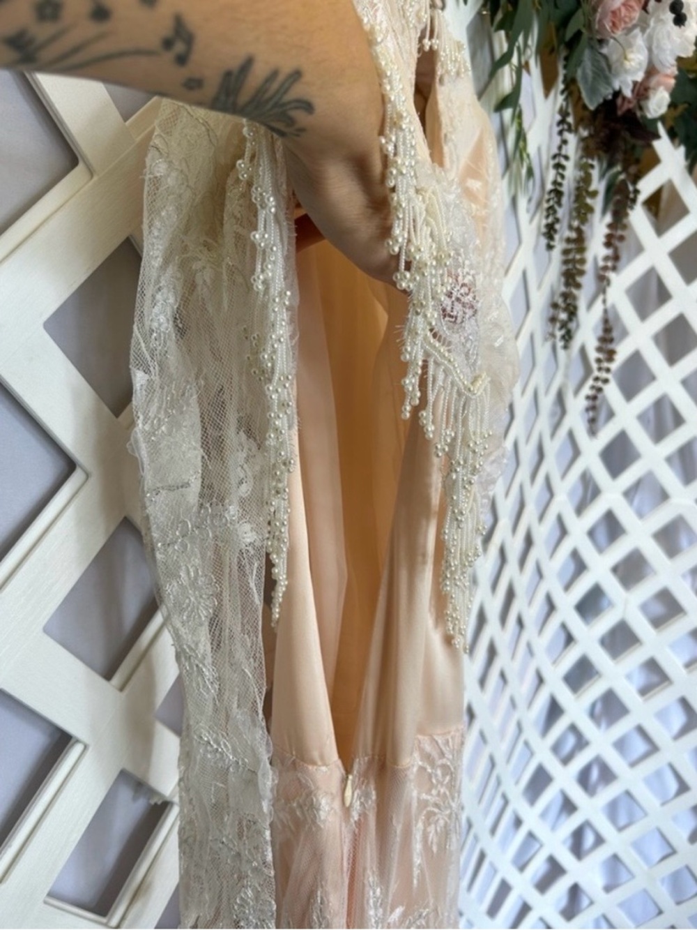 Vintage Rina di Montella Silk Lace Beaded Dress Size 8 Ivory Blush Formal Gown - Picture 8 of 11